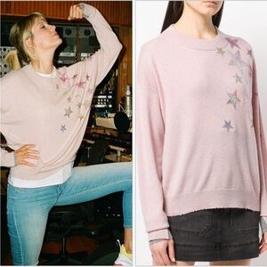 ZADIG and VOLTAIRE Gaby Rhinestone Embellished Cashmere Star Sweater Pink Sz XS